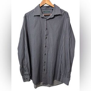 Perry Ellis Blue Floral Button Down Shirt Size LT